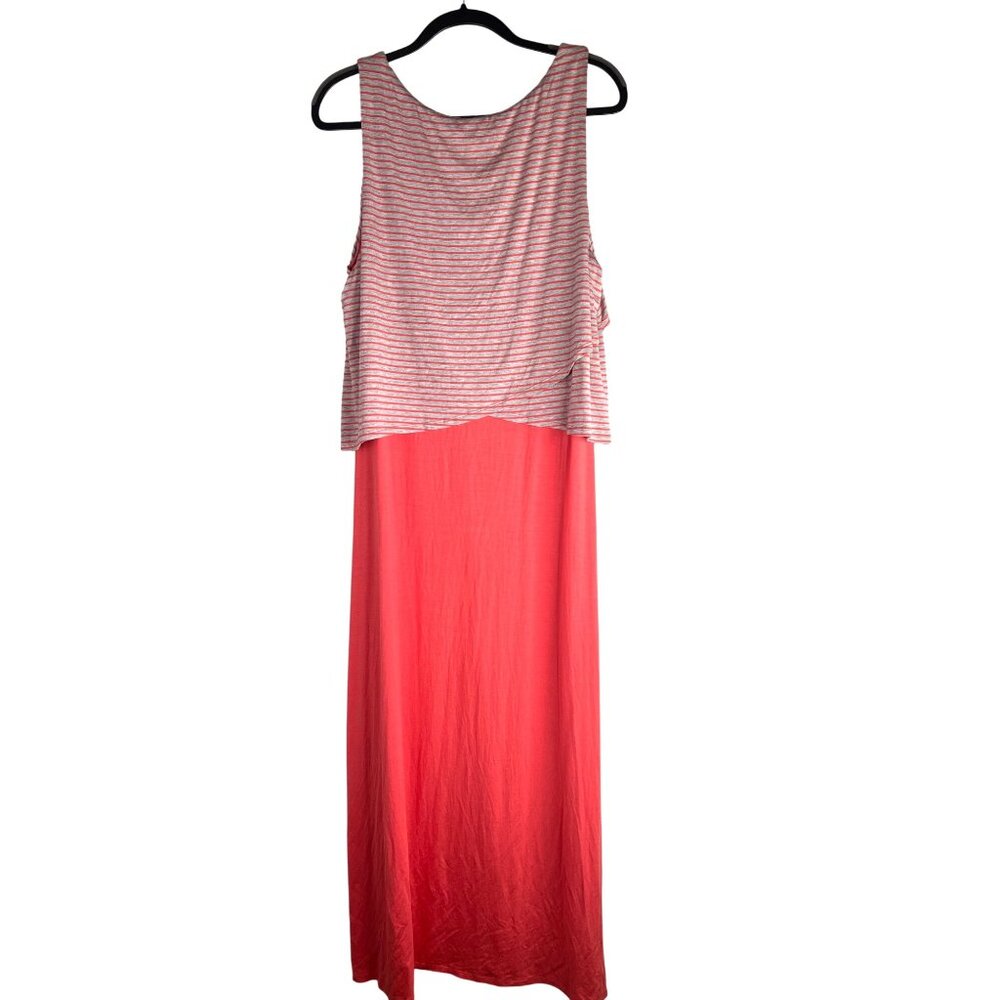 Chelsea & Theodore Coral Pink Striped Sleeveless Maxi Dress XL Relaxed Summer Fi - Picture 3 of 11